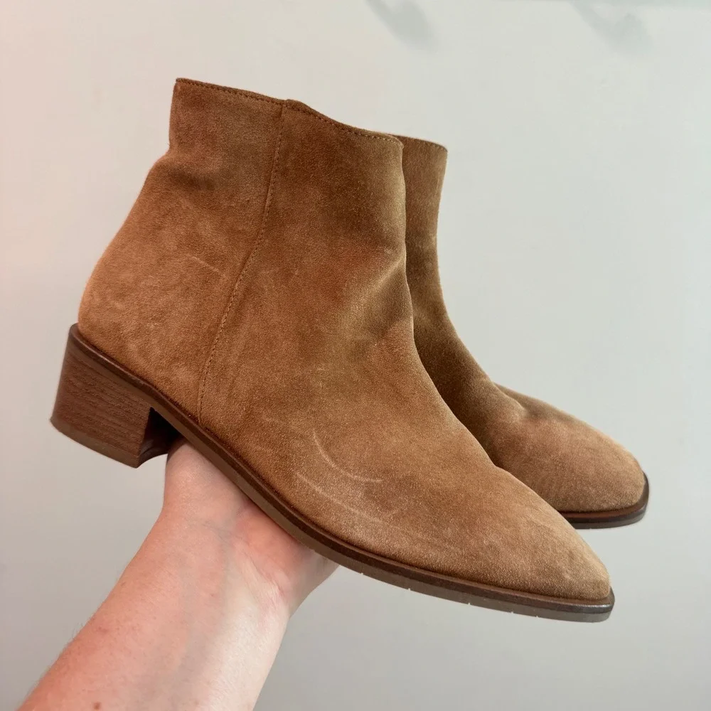Aquatalia Reeta Tan Brown Weatherproof Suede Ankle Boots Made in Italy Womens 7
